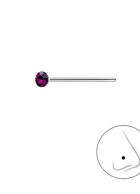 2mm Round Crystal Sterling Silver Nose Stud
