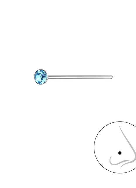 2mm Round Crystal Sterling Silver Nose Stud