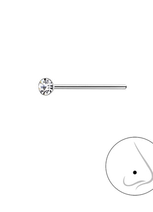 2mm Round Crystal Sterling Silver Nose Stud