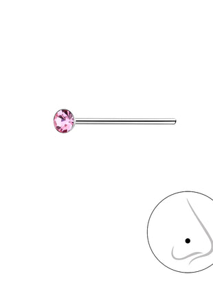 2mm Round Crystal Sterling Silver Nose Stud