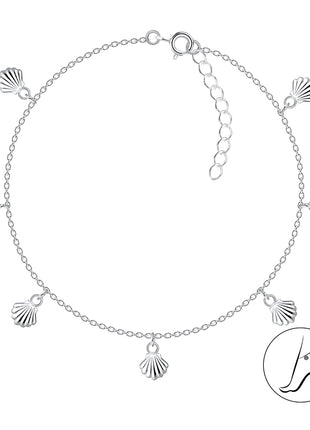 24cm Sterling Silver Shell Charm Anklet with Extension
