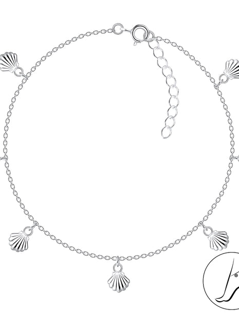 24cm Sterling Silver Shell Charm Anklet with Extension