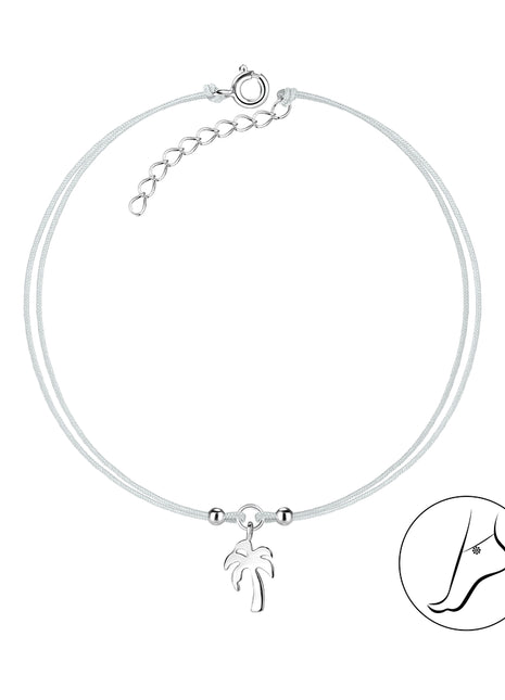 Sterling Silver Palm Tree Cord Anklet
