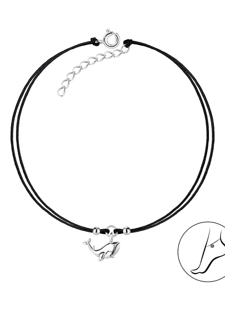Sterling Silver Whale Cord Anklet