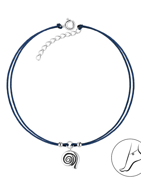Sterling Silver Spiral Shell Cord Anklet