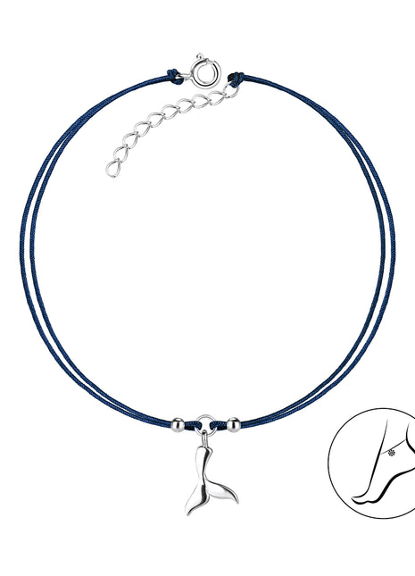 Sterling Silver Whale Tail Cord Anklet