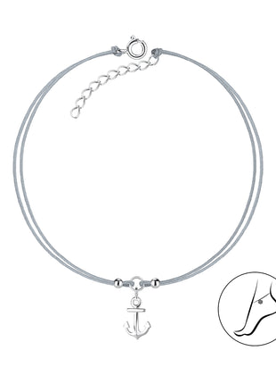 Sterling Silver Anchor Cord Anklet