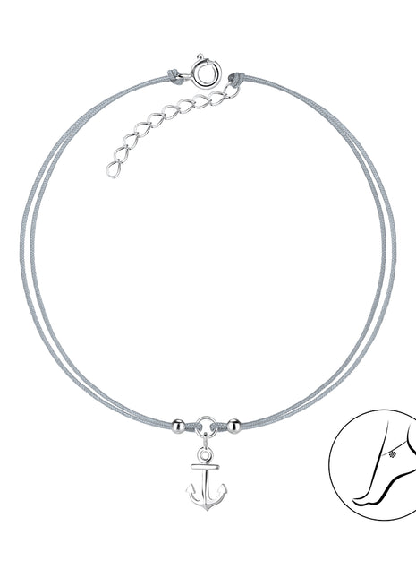 Sterling Silver Anchor Cord Anklet