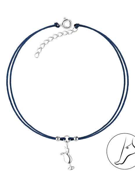 Sterling Silver Cocktail Glass Cord Anklet