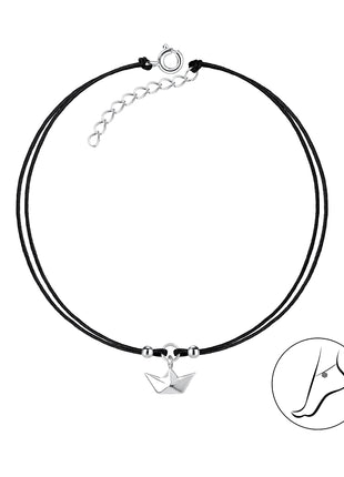 Sterling Silver Origami Boat Cord Anklet