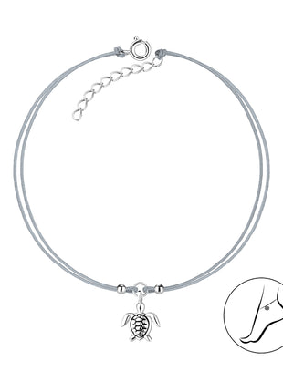 Sterling Silver Turtle Cord Anklet