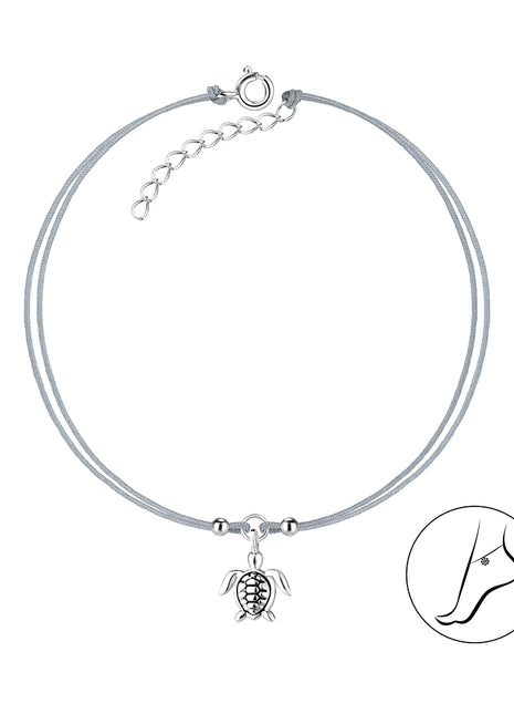 Sterling Silver Turtle Cord Anklet