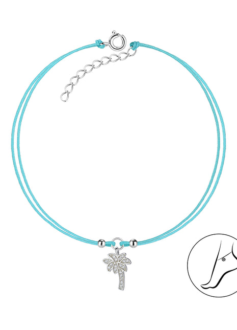 Sterling Silver Palm Tree Cord Anklet
