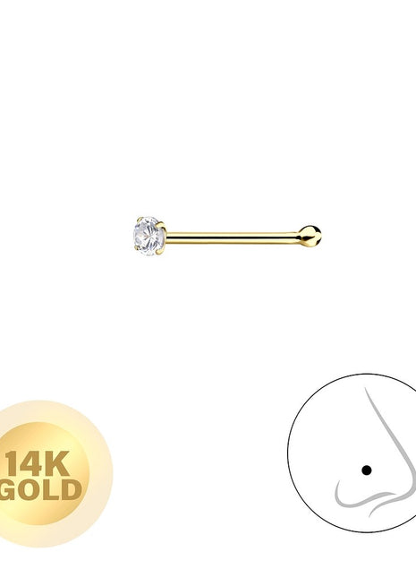 14ct Solid Gold – 1.5mm Round Cubic Zirconia Nose Stud With Ball