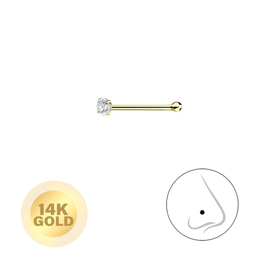 14ct Solid Gold – 1.5mm Round Cubic Zirconia Nose Stud With Ball