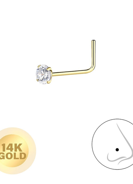 14ct Solid Gold – 2.5mm Round Cubic Zirconia Nose Stud