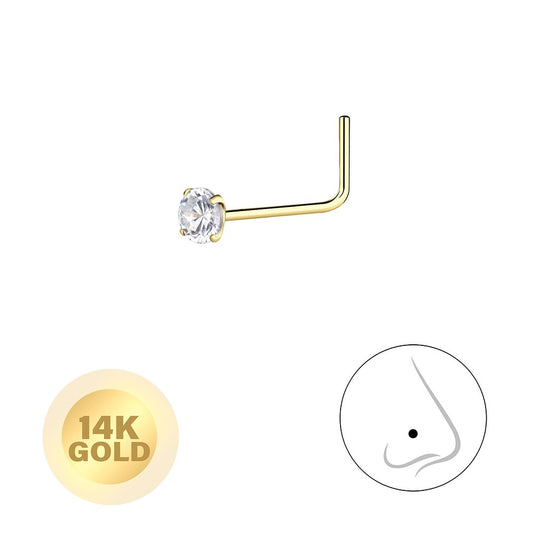 14ct Solid Gold – 2.5mm Round Cubic Zirconia Nose Stud