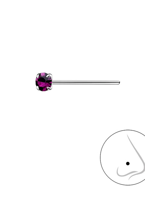 2.5mm Round Crystal Sterling Silver Nose Stud