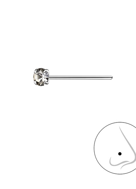 2.5mm Round Crystal Sterling Silver Nose Stud