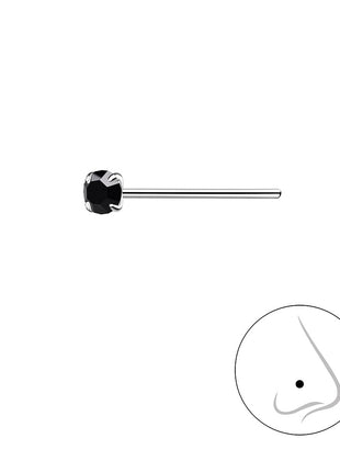 2.5mm Round Crystal Sterling Silver Nose Stud