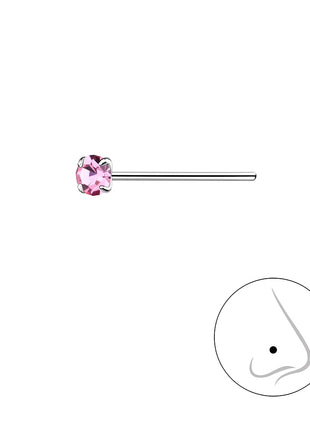 2.5mm Round Crystal Sterling Silver Nose Stud