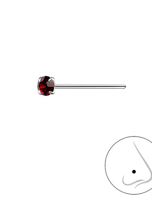 2.5mm Round Crystal Sterling Silver Nose Stud