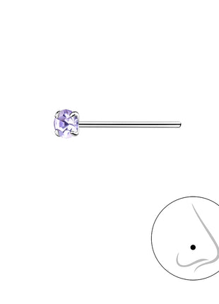 2.5mm Round Crystal Sterling Silver Nose Stud