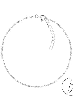 25cm Sterling Silver Figaro Anklet With Extension