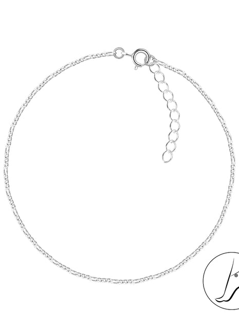 25cm Sterling Silver Figaro Anklet With Extension