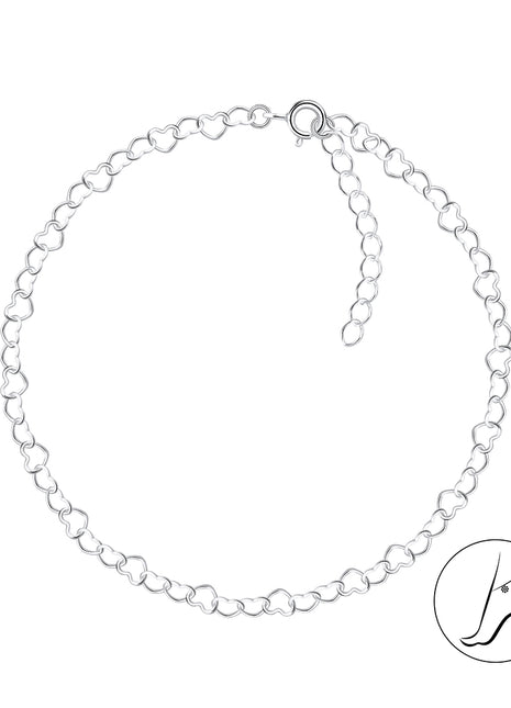 24cm Sterling Silver Heart Anklet