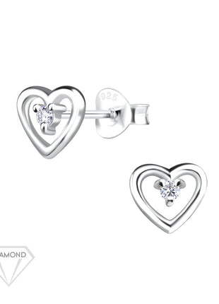 Sterling Silver Heart Ear Studs With Natural Diamond