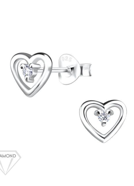Sterling Silver Heart Ear Studs With Natural Diamond