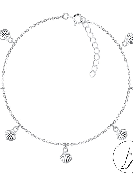 25cm Sterling Silver Shell Charm Anklet