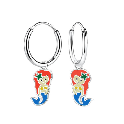 Sterling Silver Mermaid Charm Ear Hoops