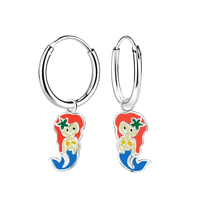 Sterling Silver Mermaid Charm Ear Hoops