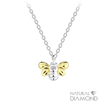 Sterling Silver Bee Necklace With Natural Diamond