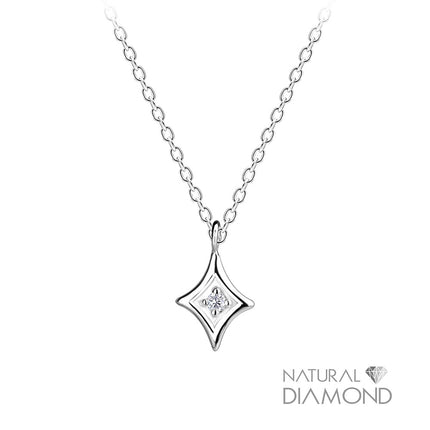 Sterling Silver Diamond Shaped Necklace With Natural Diamond