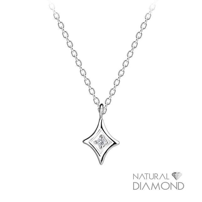 Sterling Silver Diamond Shaped Necklace With Natural Diamond