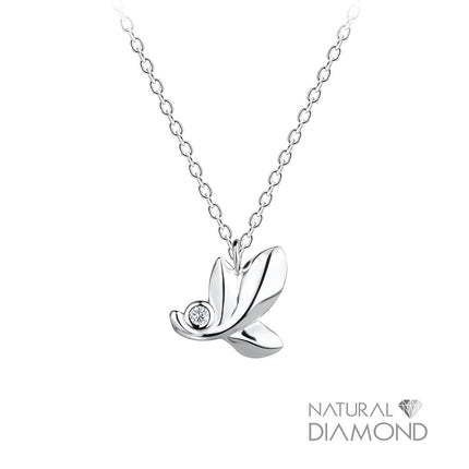 Sterling Silver Leaf Necklace With Natural Diamond