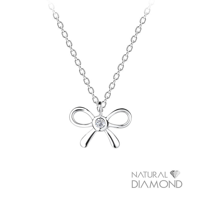 Sterling Silver Bow Necklace With Natural Diamond