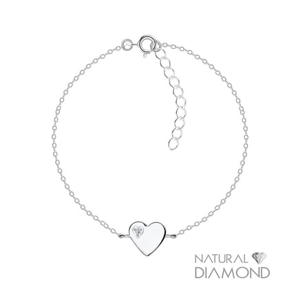 Sterling Silver Heart Bracelet With Natural Diamond