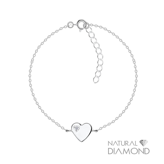 Sterling Silver Heart Bracelet With Natural Diamond