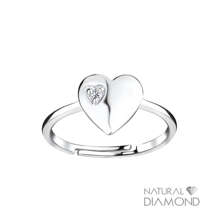 Sterling Silver Heart Adjustable Ring With Natural Diamond