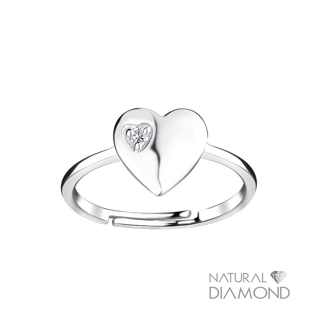 Sterling Silver Heart Adjustable Ring With Natural Diamond