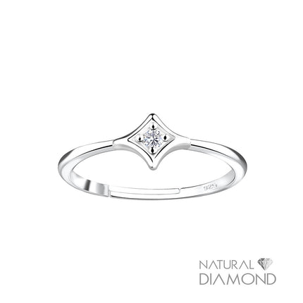 Sterling Silver Diamond Shaped Adjustable Ring With Natural Diamond