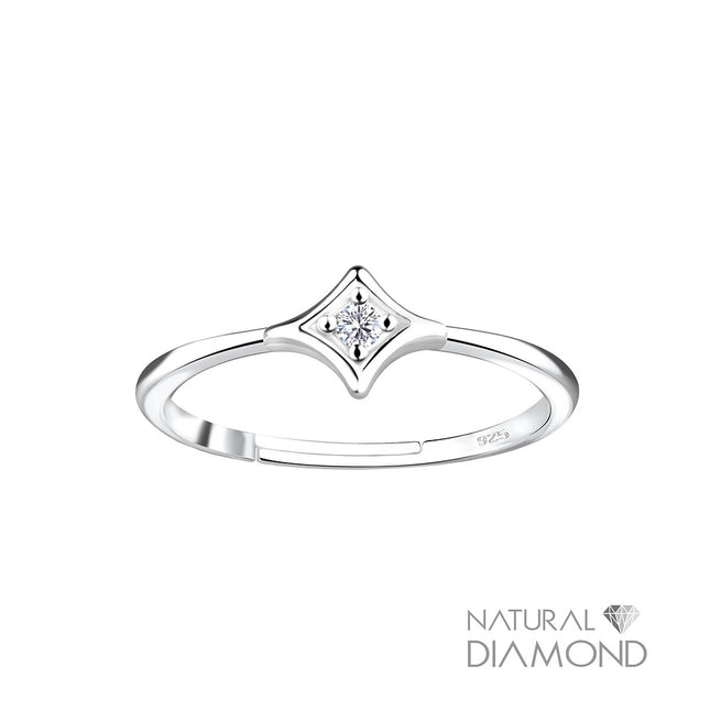 Sterling Silver Diamond Shaped Adjustable Ring With Natural Diamond