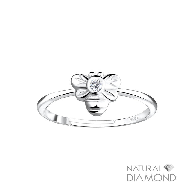 Sterling Silver Bee Adjustable Ring With Natural Diamond