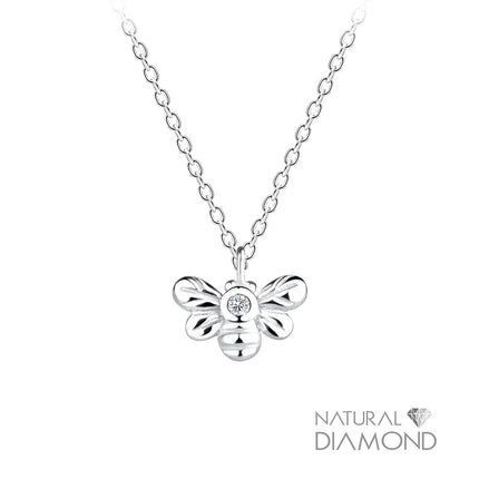 Sterling Silver Bee Necklace With Natural Diamond