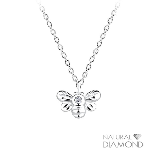 Sterling Silver Bee Necklace With Natural Diamond