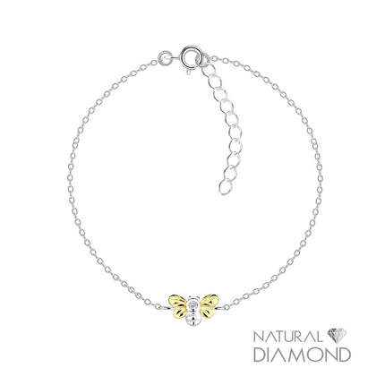 Sterling Silver Bee Bracelet With Natural Diamond